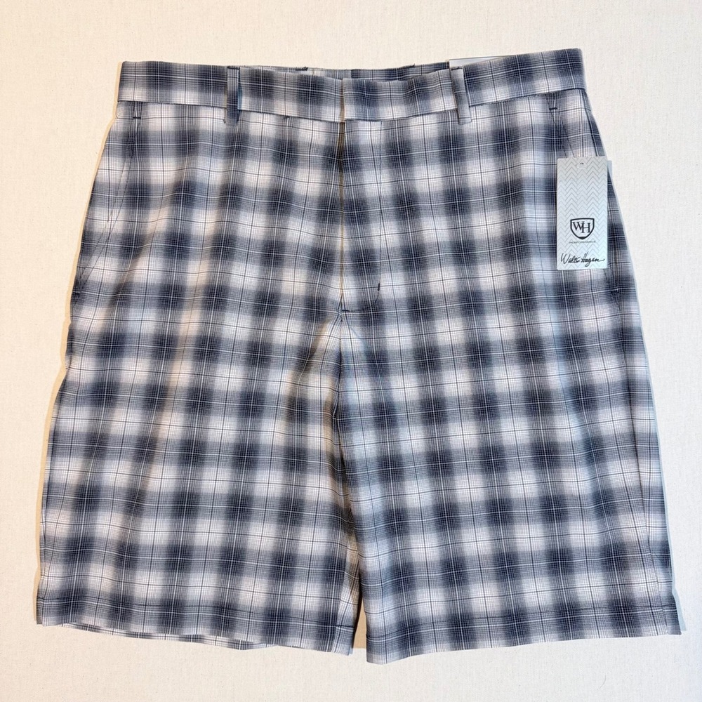 Walter Hagen Pierre Golf Shorts New Mens 34 Blue Plaid Performance Flat Front